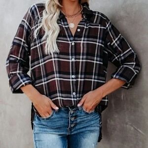 VICI COLLECTION LIGHTWEIGHT PLAID TOP